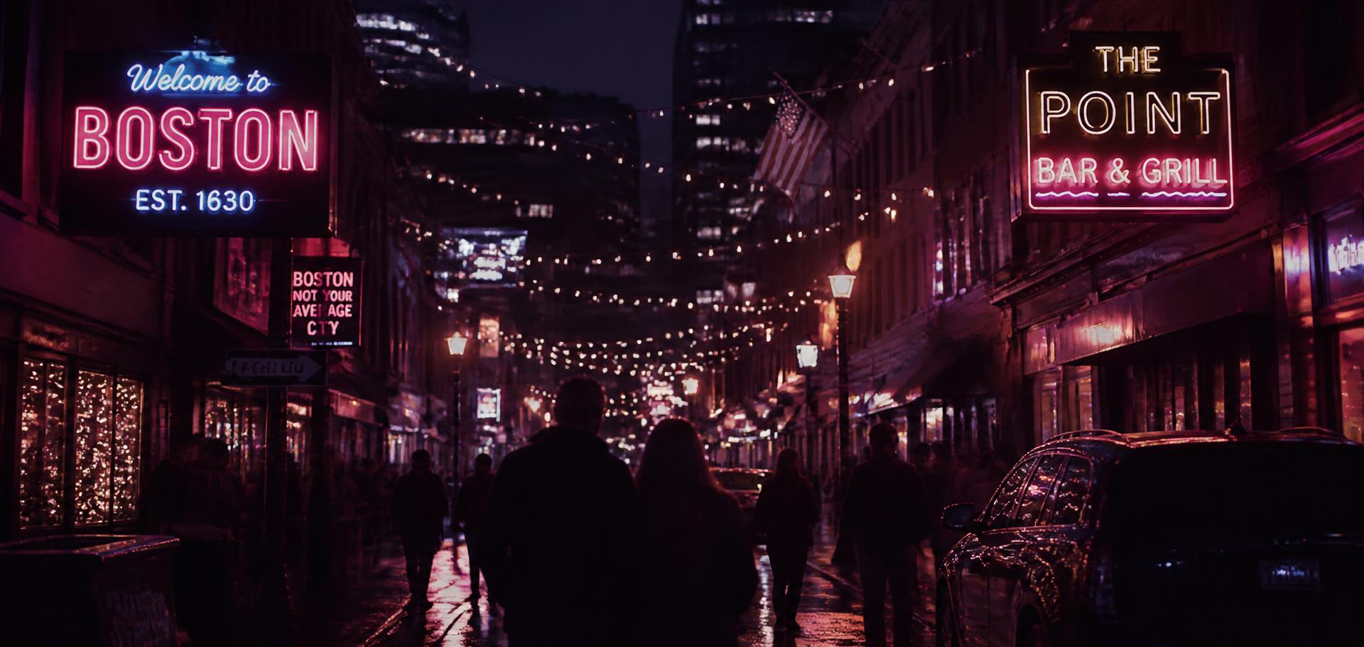 Back Bay nightlife at night